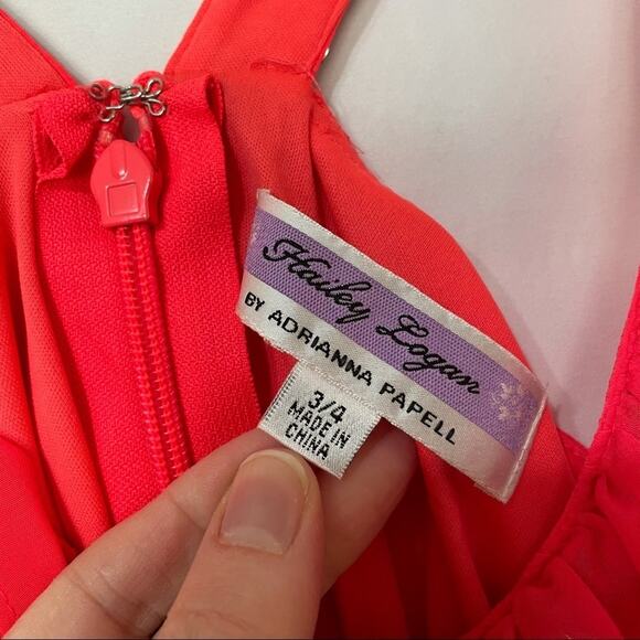 Hailey Logan Neon Orange Prom Dress Womens 4 Short Draped Barbie Mini Rhinestone - Picture 4 of 9